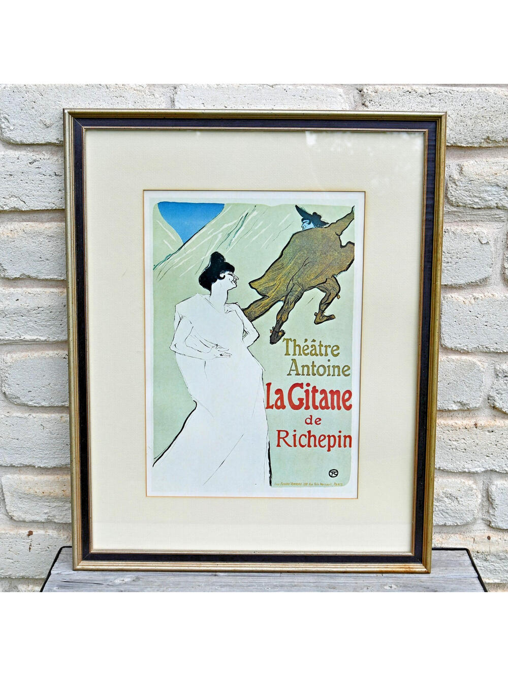 Vintage Toulouse Lautrec La Gitane Framed Collector's Print Collier Art 17x22"